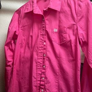 Cinch hot pink button up